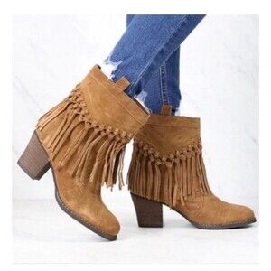 Women's‎  Sz 8.5 Boots Fringe Sbicca vintage collection Sound Suede NWOB